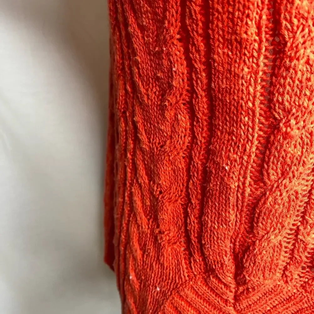 Sandro Cable Knit Sweater Orange Long Sleeve cotton linen blend crew neck size 6 - Picture 5 of 8